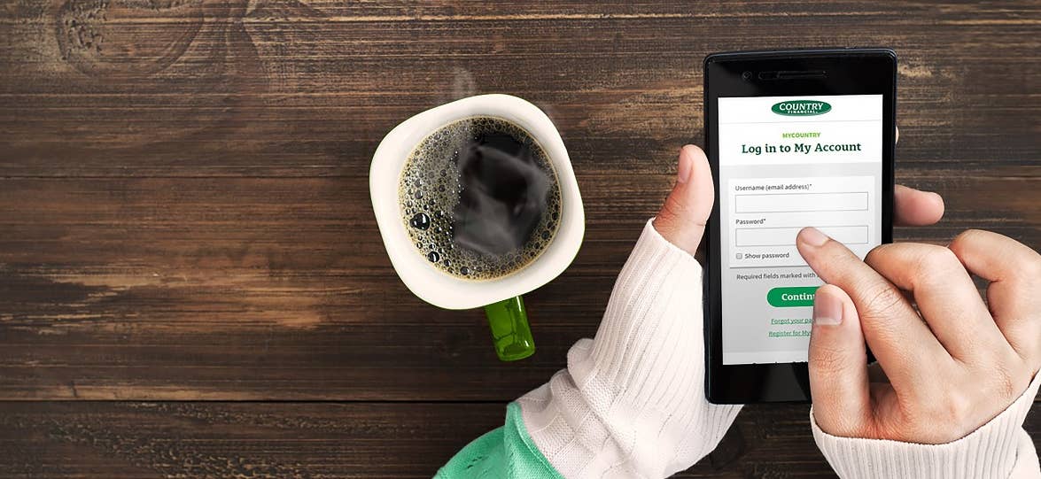 A person logging into MYCOUNTRY from a smart phone